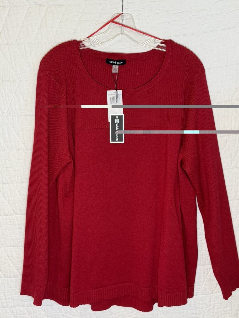 Cable & Gauge Sweater Size 2X Christmas Red Boat Neck Long Sleeve NWT